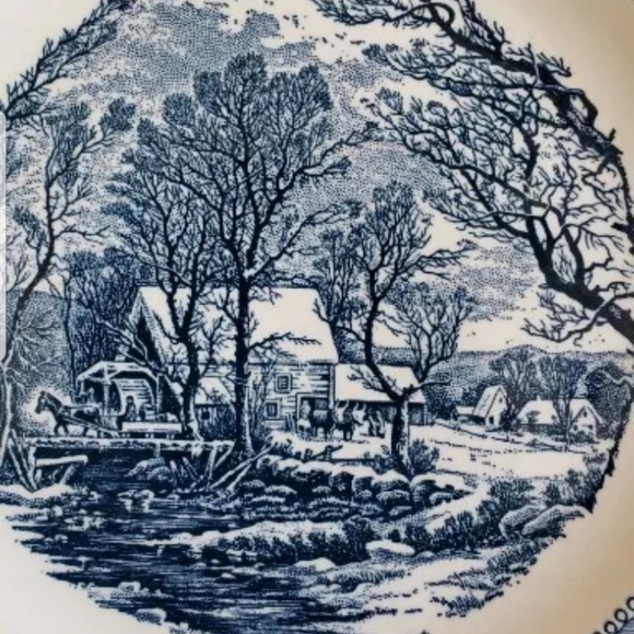 .#Vintage Currier&Ives The Old Crist Mill Underglaze Print By Royal Plate USA# - Picture 4 of 9